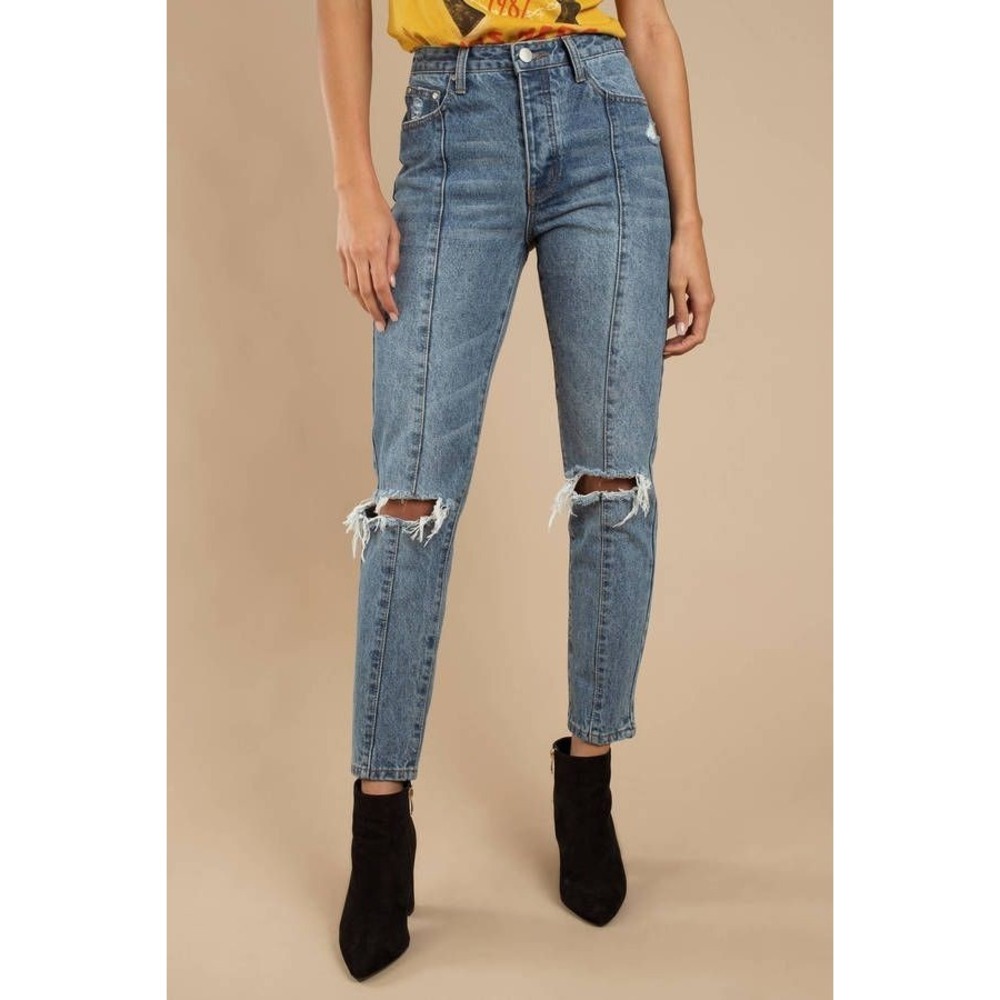 TOBI Denim Jeans Women's 32 Blue Cotton Distressed High Rise Mom Fit